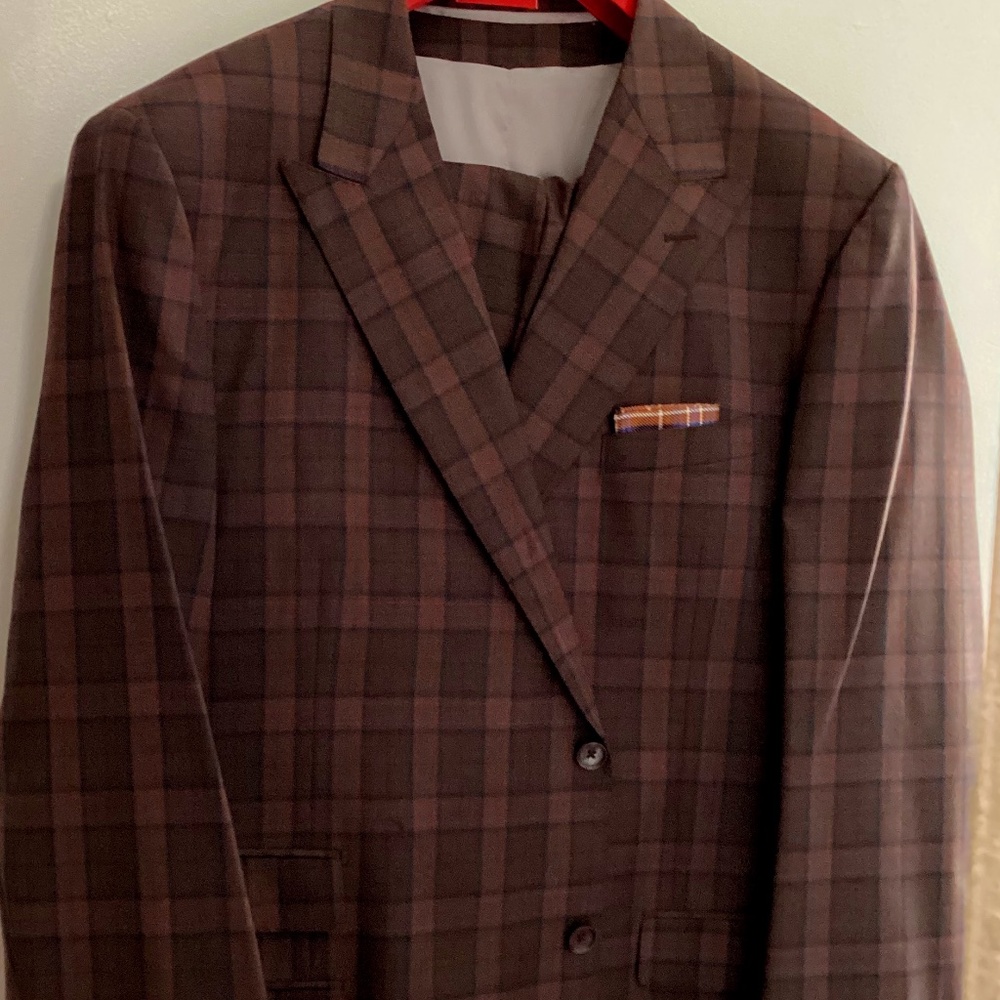 Mens Chocolate Brown/Blue Plaid 3 pc suit!